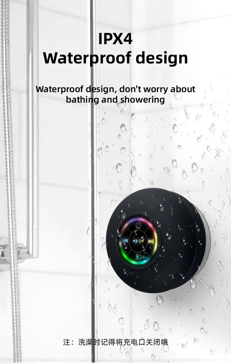 Mini Waterproof Bluetooth Shower Speaker with RGB Light