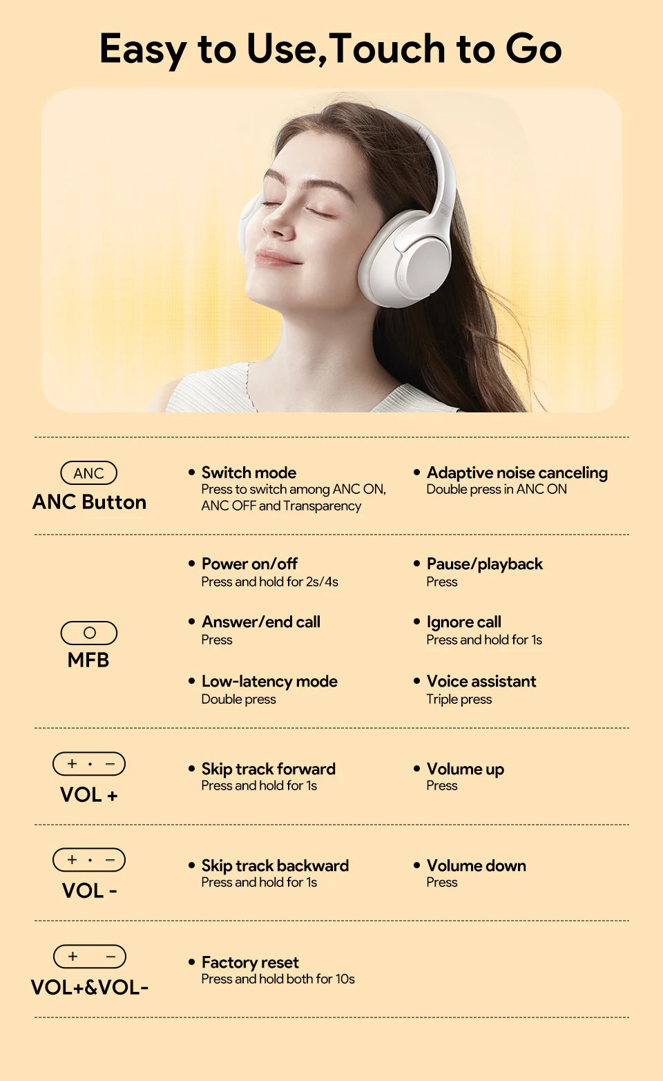 QCY H3 ANC Wireless Headphones – Bluetooth 5.4, 60H Playtime