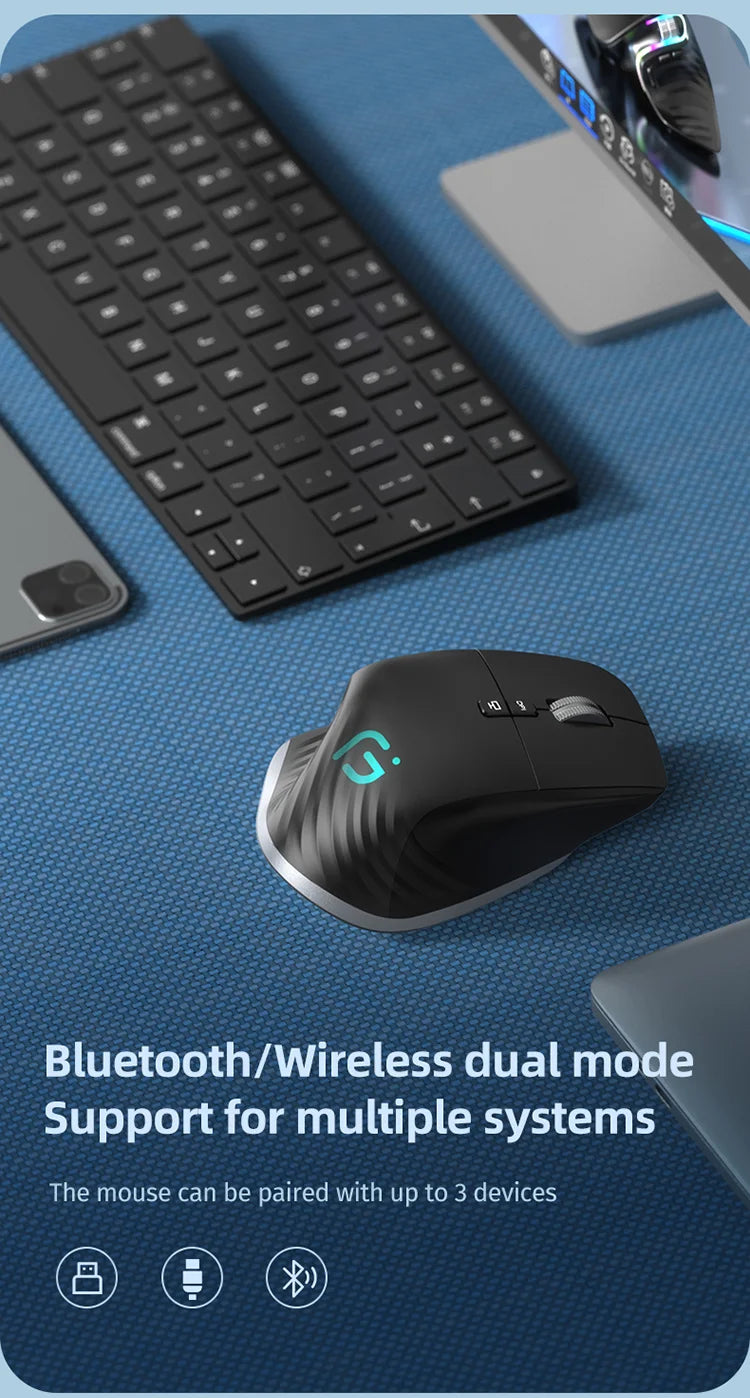 Multi-Device Wireless Mouse – Bluetooth 5.0/3.0 & 2.4G, Ergonomic Design