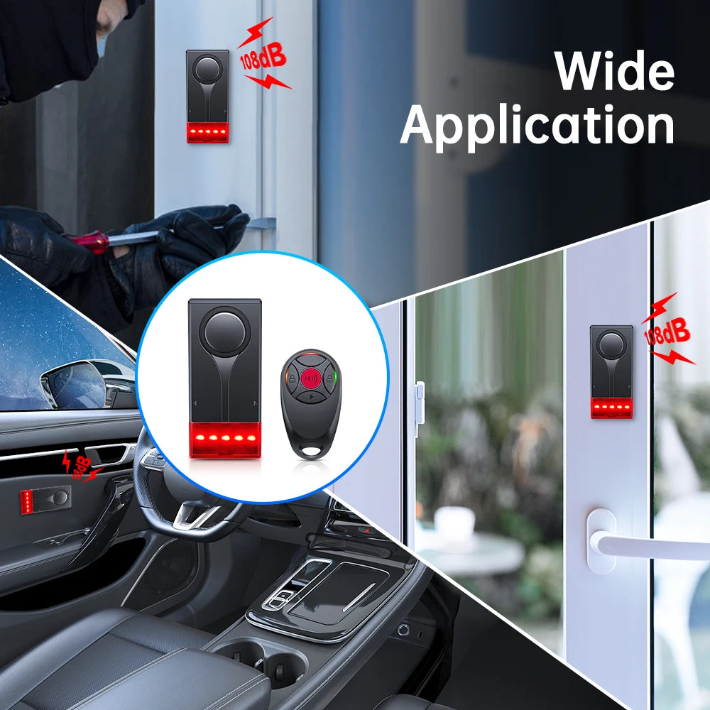 Elecpow Wireless Car Vibration Alarm | 108dB Loud Anti-Theft Alarm with Light for Car Doors, Windows, Bike & Motorcycle Security
