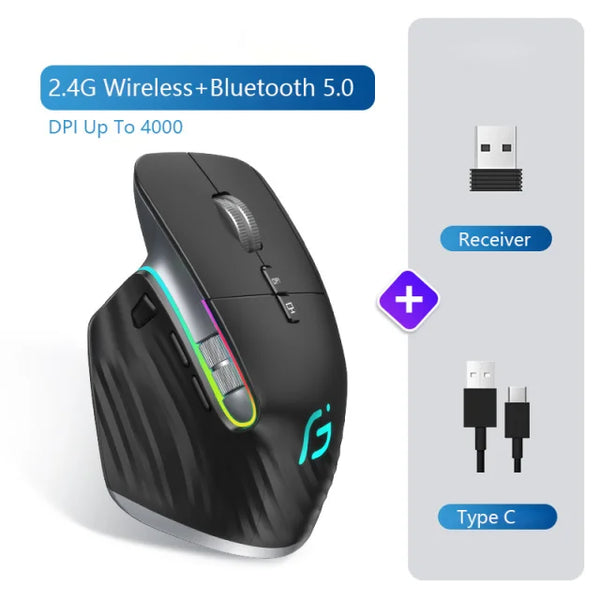 Multi-Device Wireless Mouse – Bluetooth 5.0/3.0 & 2.4G, Ergonomic Design