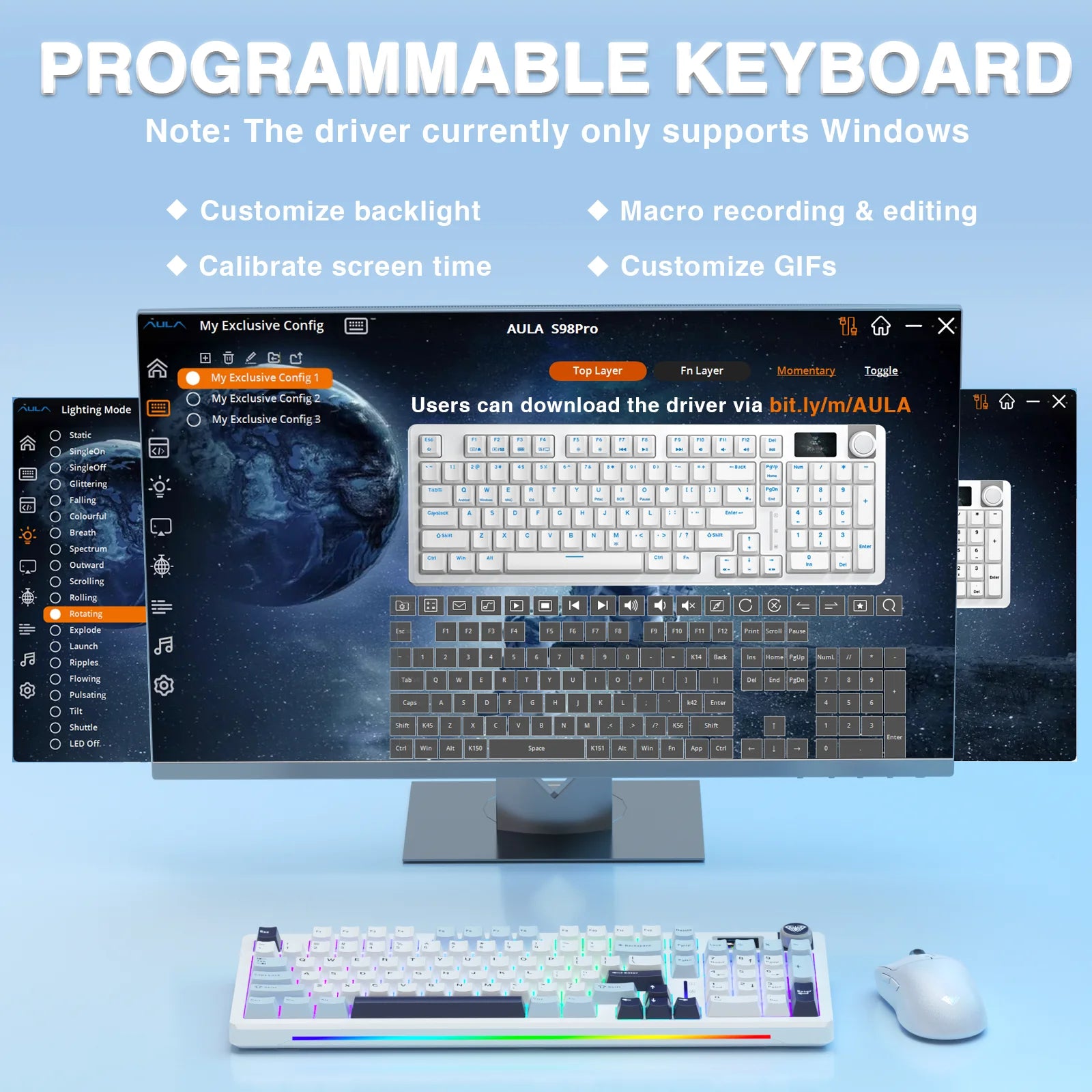 AULA S98Pro Wireless Mechanical Gaming Keyboard – TFT Screen & Knob