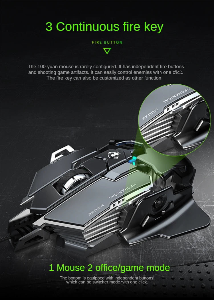 Wired Mechanical Gaming Mouse – 9-Key, 12800 DPI RGB