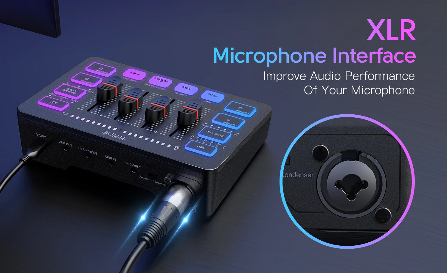 FIFINE AmpliGame SC3 Gaming Audio Mixer – 4-Channel RGB Interface with XLR