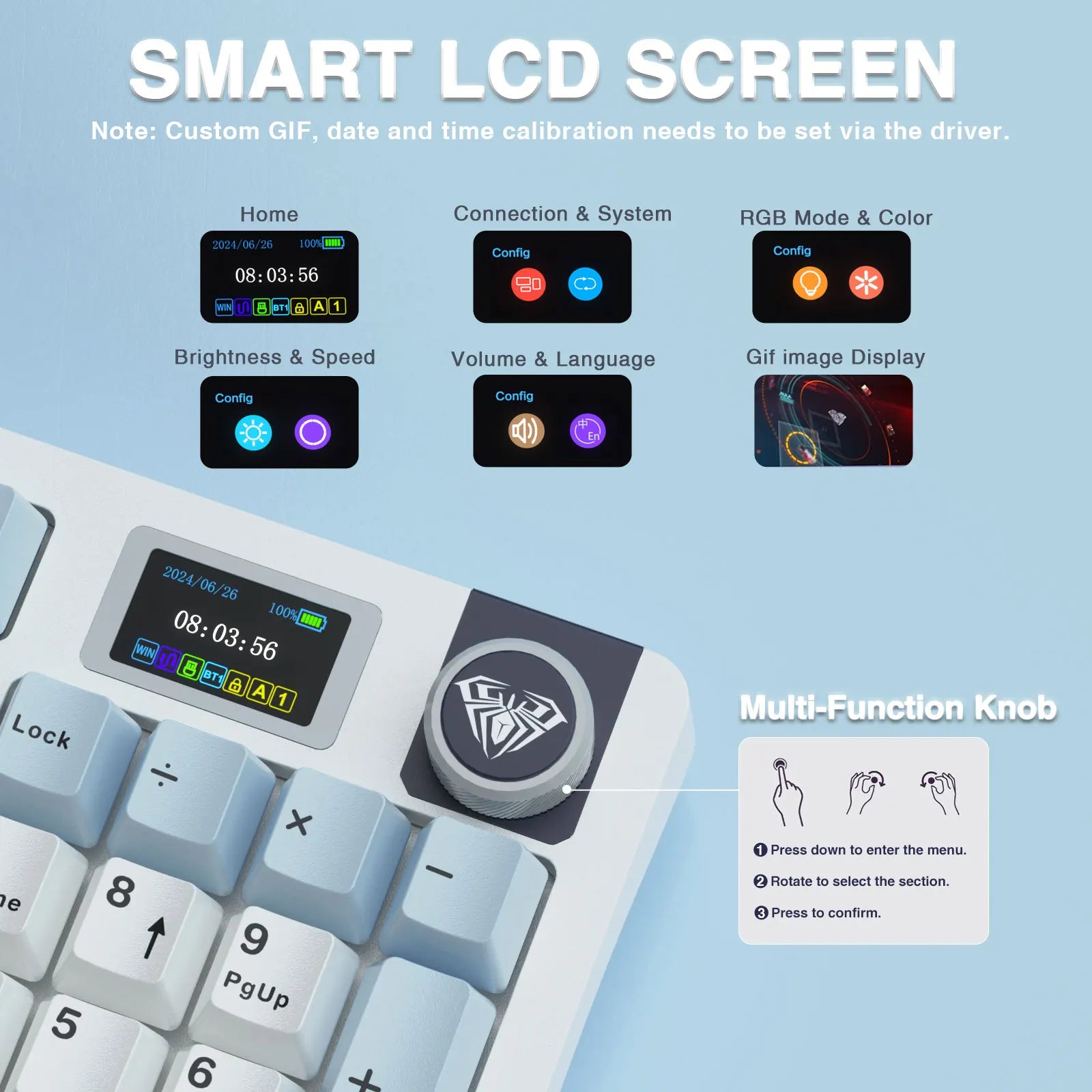 AULA S98Pro Wireless Mechanical Gaming Keyboard – TFT Screen & Knob