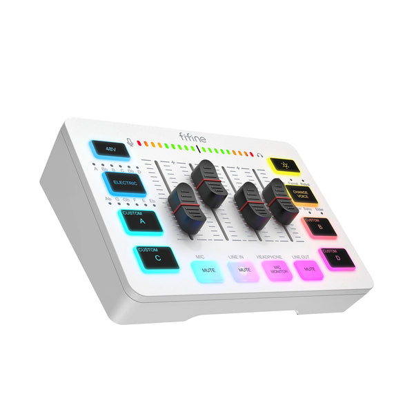 FIFINE AmpliGame SC3 Gaming Audio Mixer – 4-Channel RGB Interface with XLR