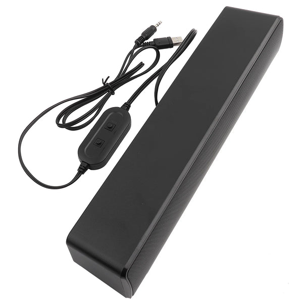 USB Wired Stereo Soundbar – Bass Music Speaker with 3.5mm Input for PC & Phones