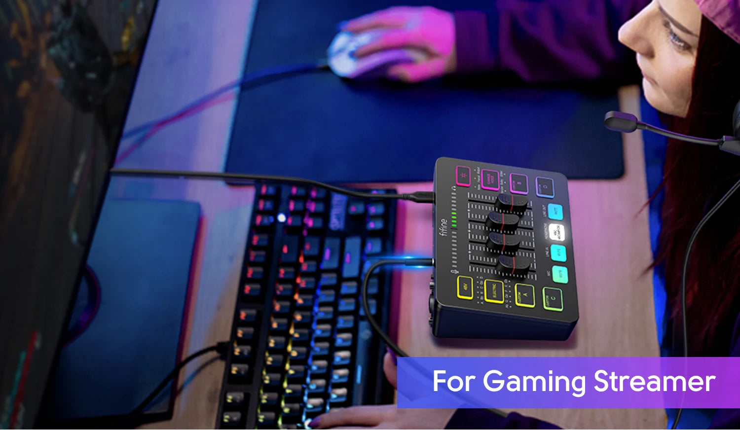 FIFINE AmpliGame SC3 Gaming Audio Mixer – 4-Channel RGB Interface with XLR