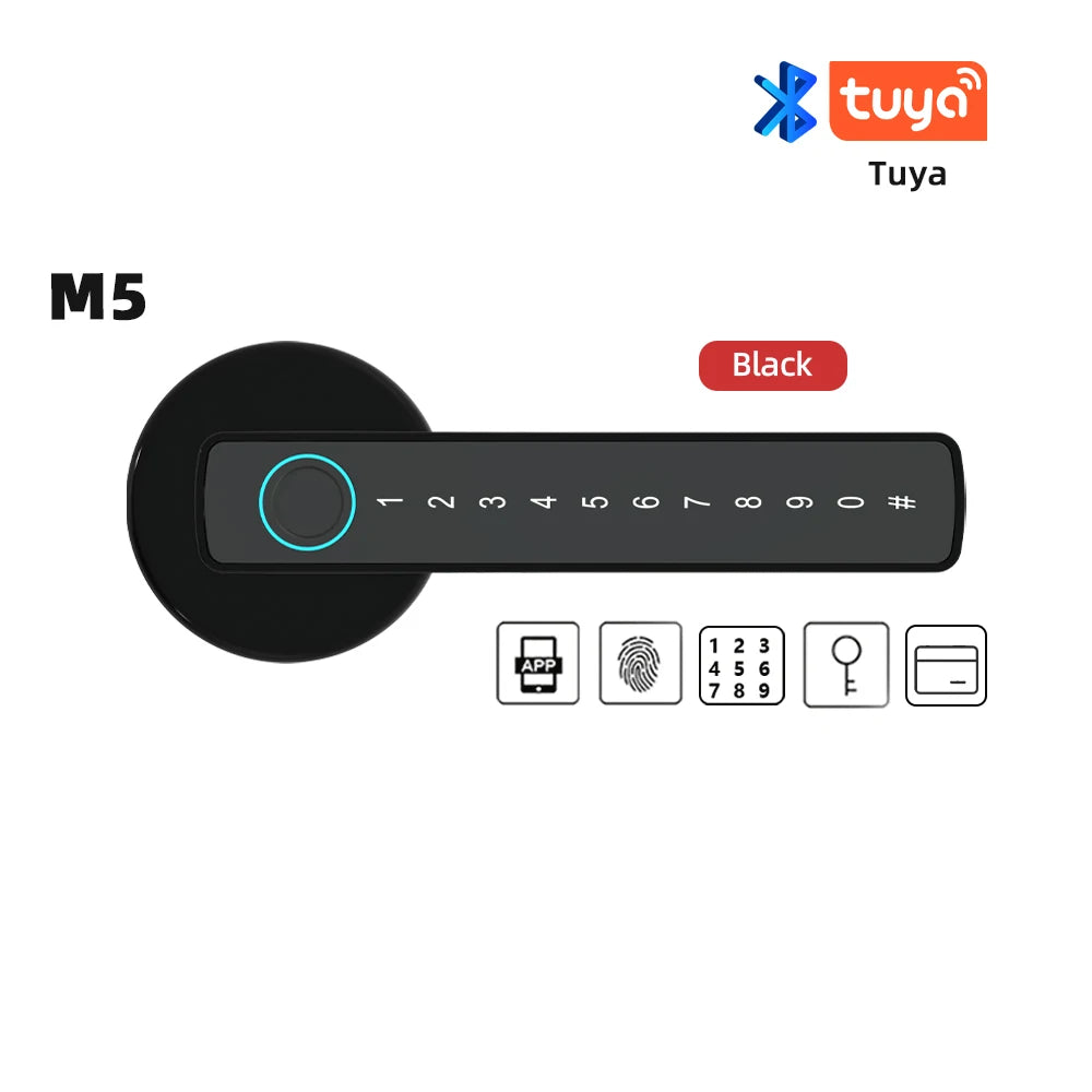 RAYKUBE Tuya BLE Fingerprint Door Lock | Digital Electronic Lock with Password, Key, IC Card, Smartlife & Tuya APP Unlock