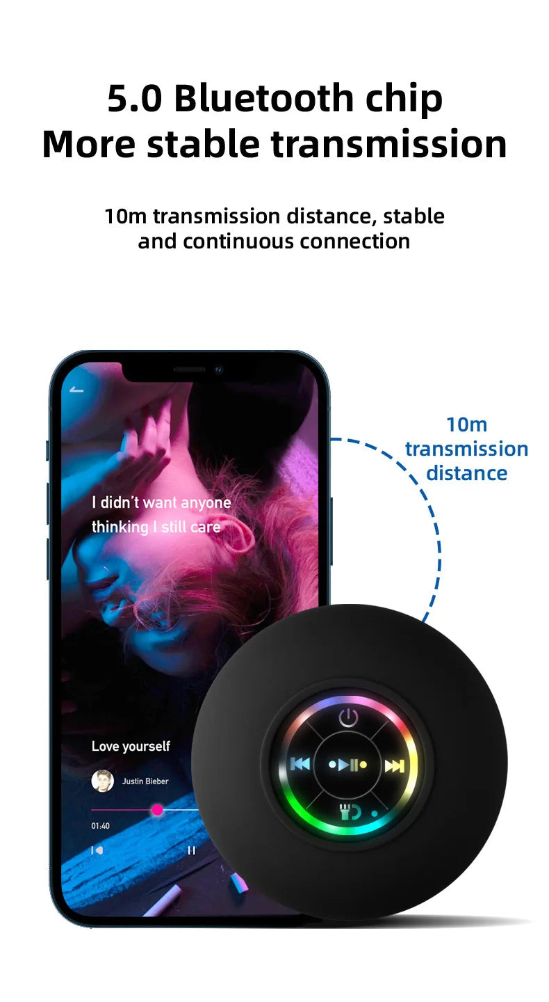 Mini Waterproof Bluetooth Shower Speaker with RGB Light