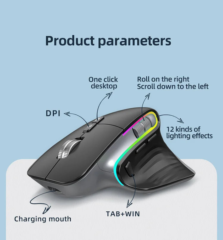 Multi-Device Wireless Mouse – Bluetooth 5.0/3.0 & 2.4G, Ergonomic Design