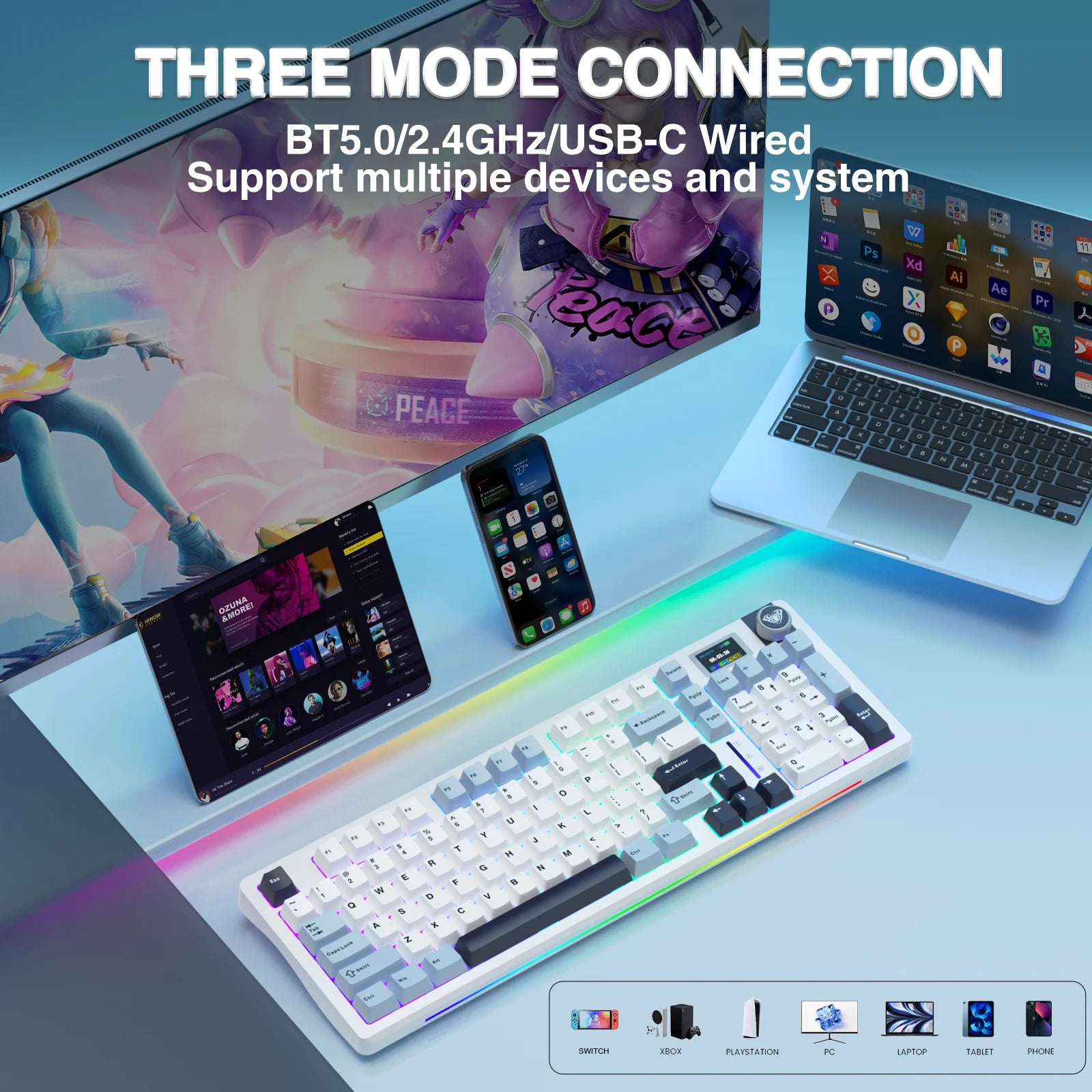 AULA S98Pro Wireless Mechanical Gaming Keyboard – TFT Screen & Knob