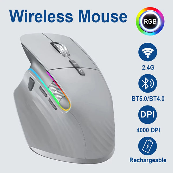 Multi-Device Wireless Mouse – Bluetooth 5.0/3.0 & 2.4G, Ergonomic Design