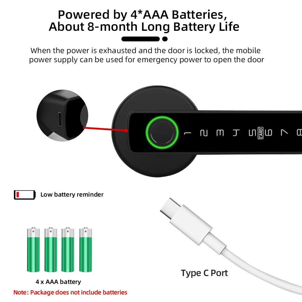 RAYKUBE Tuya BLE Fingerprint Door Lock | Digital Electronic Lock with Password, Key, IC Card, Smartlife & Tuya APP Unlock