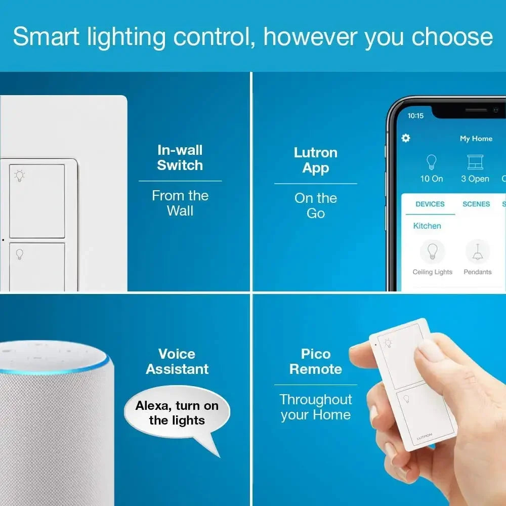 Lutron Caseta Smart Lighting Kit w/ Hub, Switch & Wall Plate | Works with Alexa for Lights & Fans