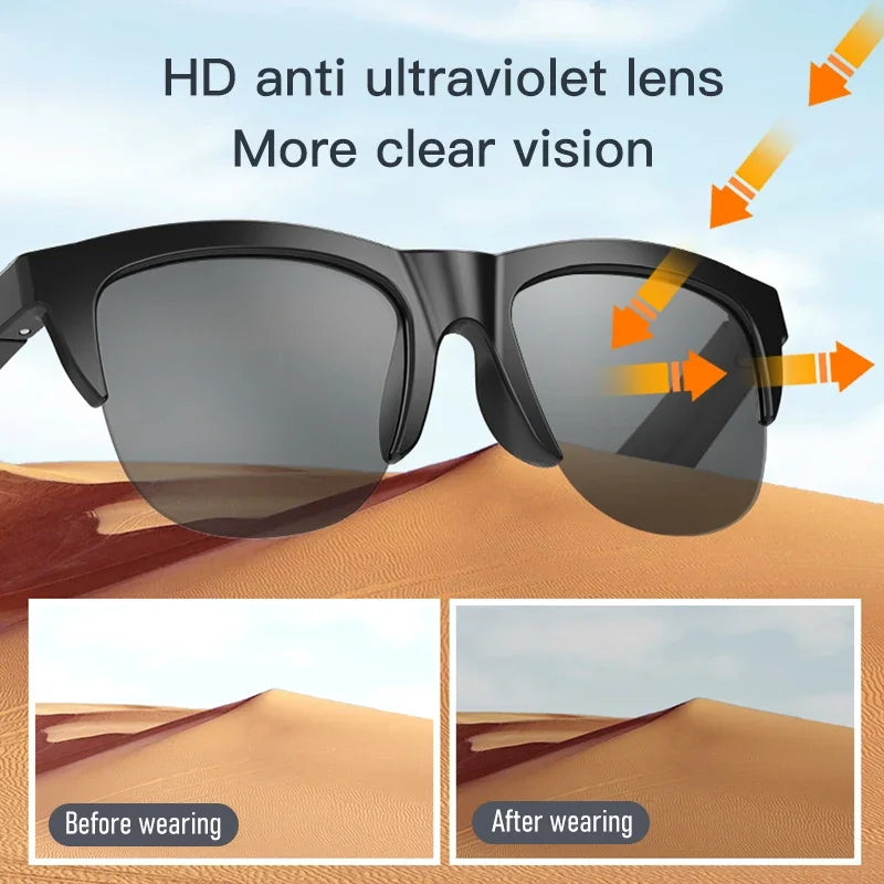 Smart Bluetooth 5.3 Sunglasses – UV Protection & Built-in Headphones for Sports & Calls