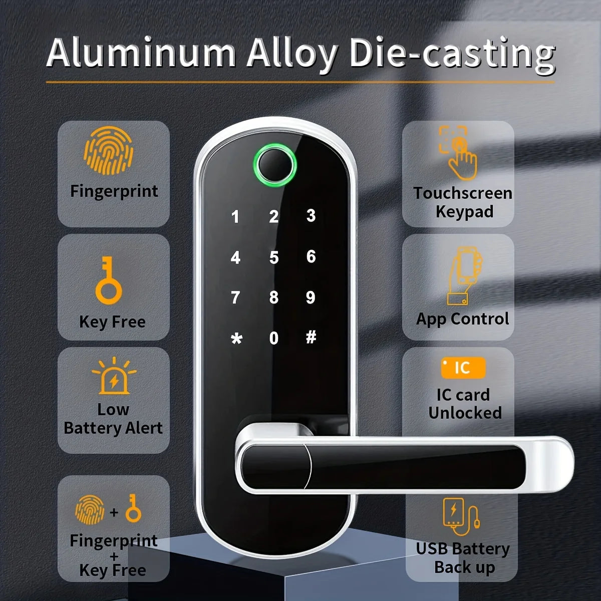 Smart Fingerprint Door Lock | App Remote Control, Keyless WIFI Digital Touchscreen Lock, NFC, IP67 Waterproof with 2 IC Cards