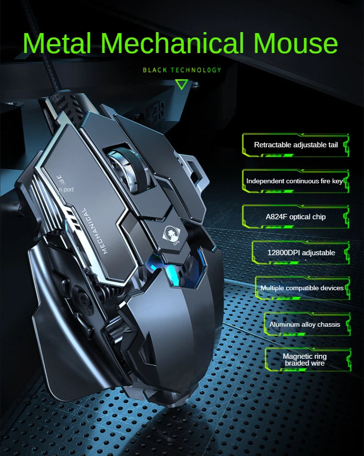 Wired Mechanical Gaming Mouse – 9-Key, 12800 DPI RGB
