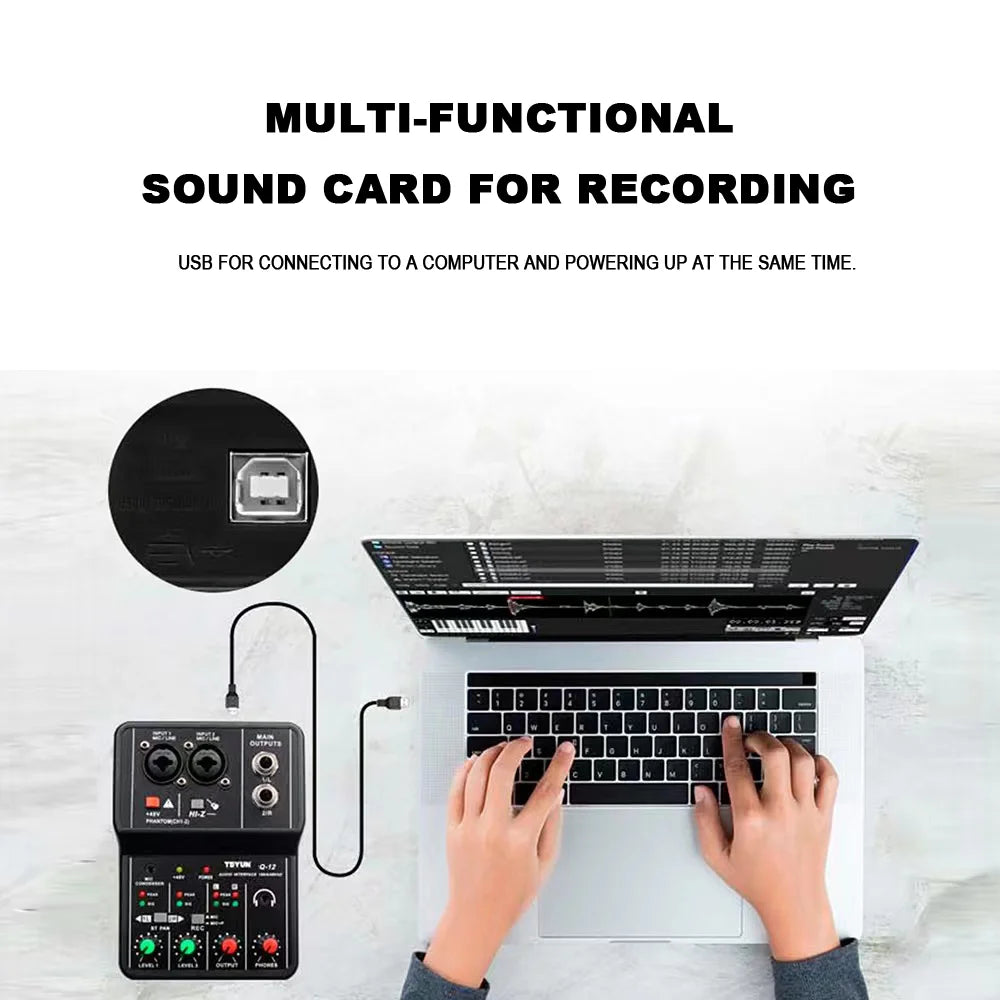 TEYUN Q12 2-Channel USB Audio Interface Mixer