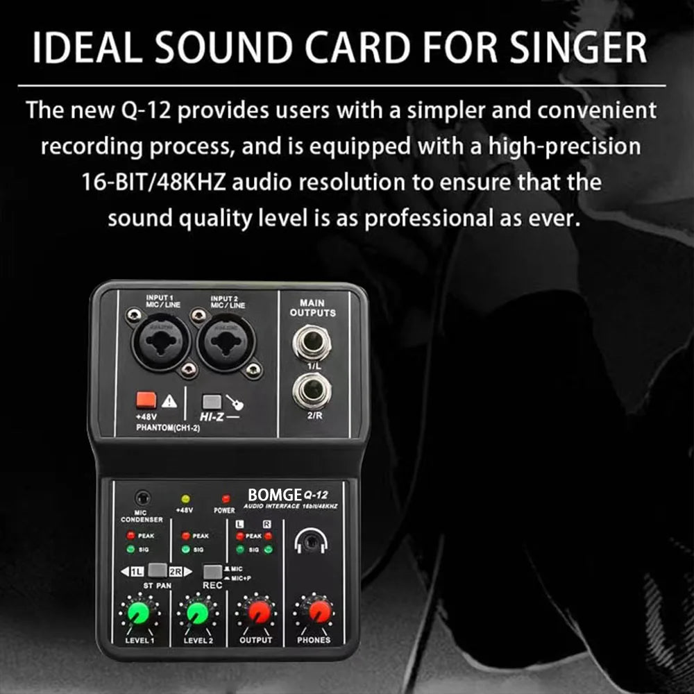 TEYUN Q12 2-Channel USB Audio Interface Mixer