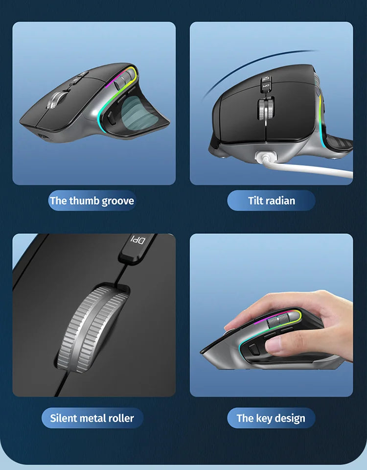 Multi-Device Wireless Mouse – Bluetooth 5.0/3.0 & 2.4G, Ergonomic Design