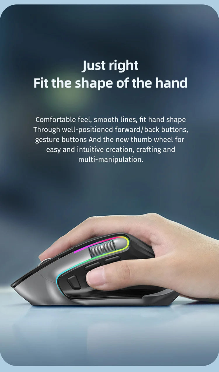 Multi-Device Wireless Mouse – Bluetooth 5.0/3.0 & 2.4G, Ergonomic Design