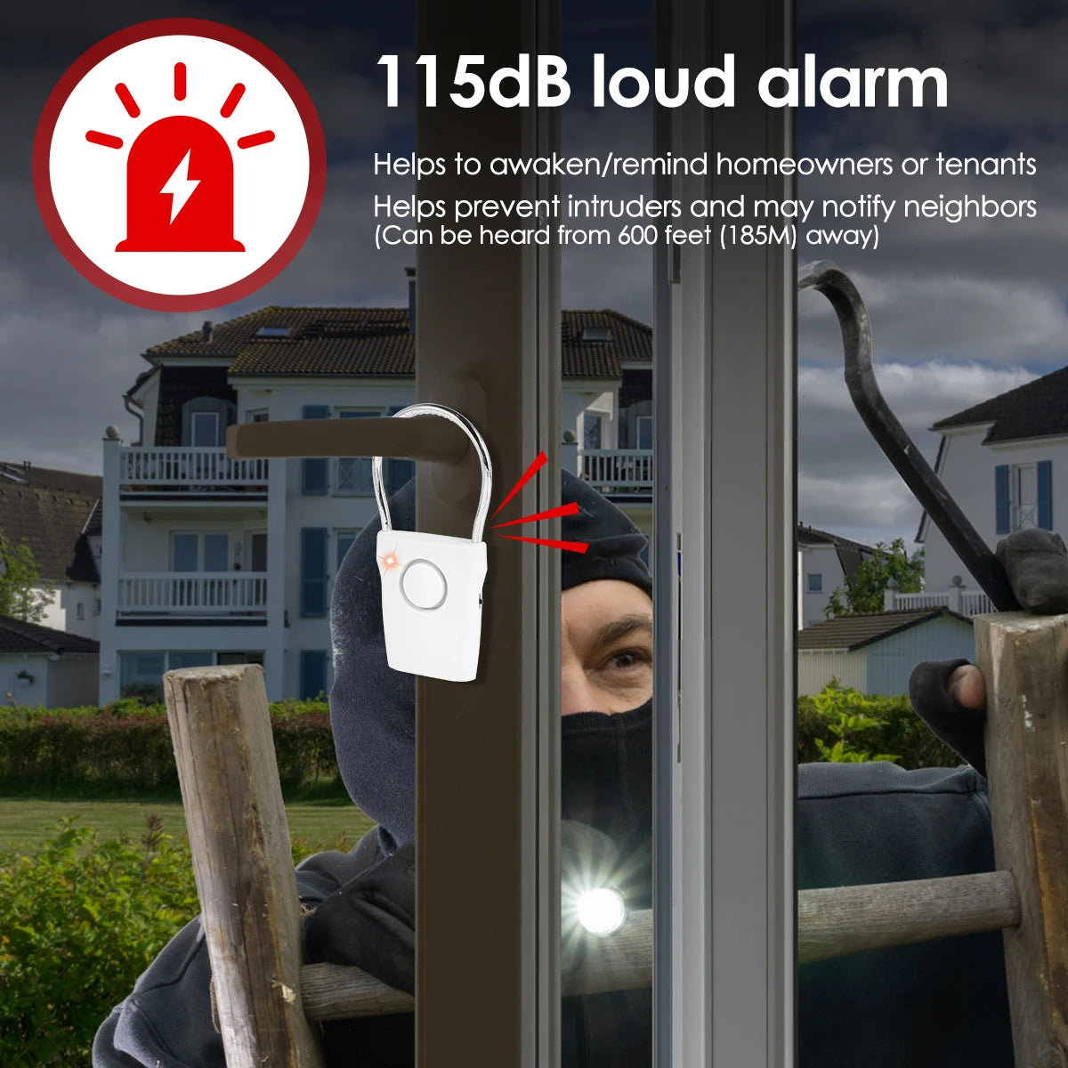 110dB Door Handle Alarm | Adjustable Settings Portable Battery-Operated Security Alarm for Home