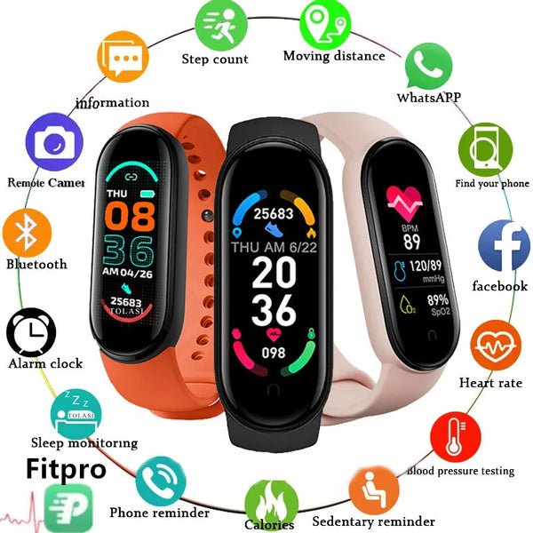 M6 Smart Watch | Fitness Tracker for Men & Women, Heart Rate & Blood Pressure Monitor, Waterproof Sports Band