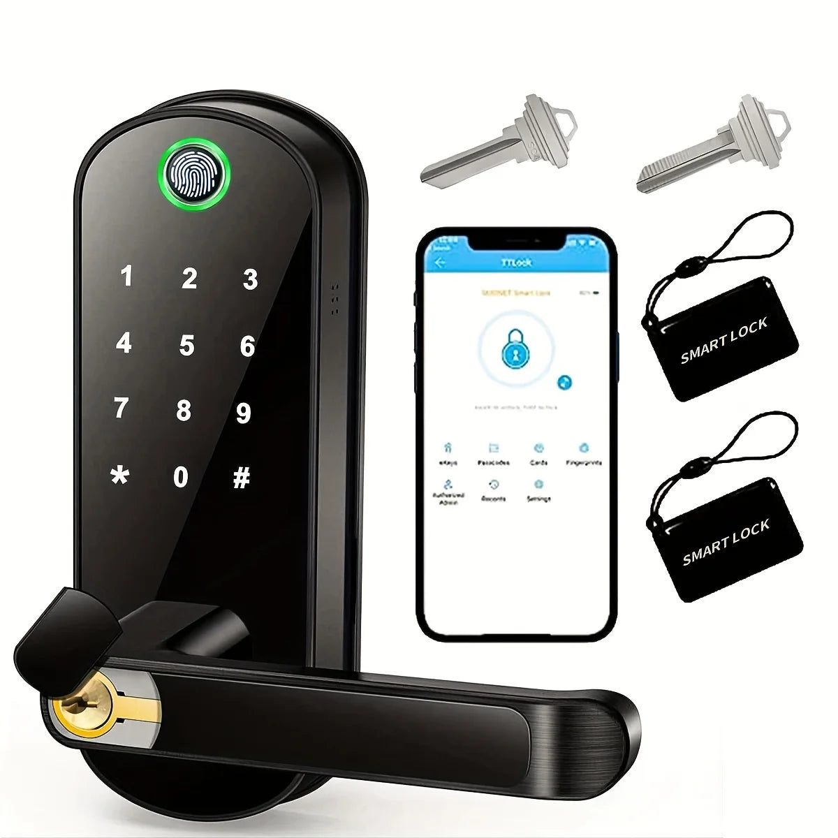 Smart Fingerprint Door Lock | App Remote Control, Keyless WIFI Digital Touchscreen Lock, NFC, IP67 Waterproof with 2 IC Cards