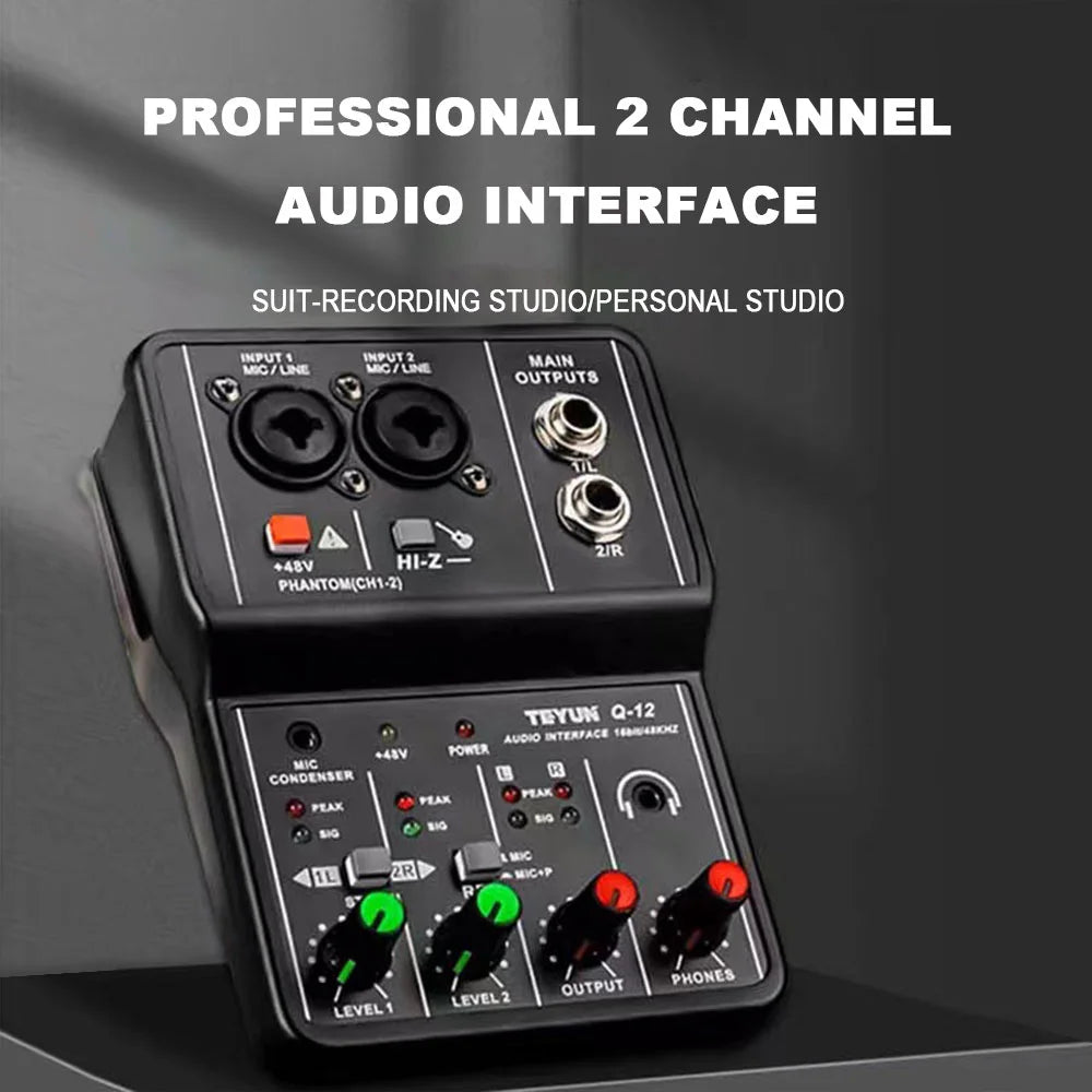 TEYUN Q12 2-Channel USB Audio Interface Mixer