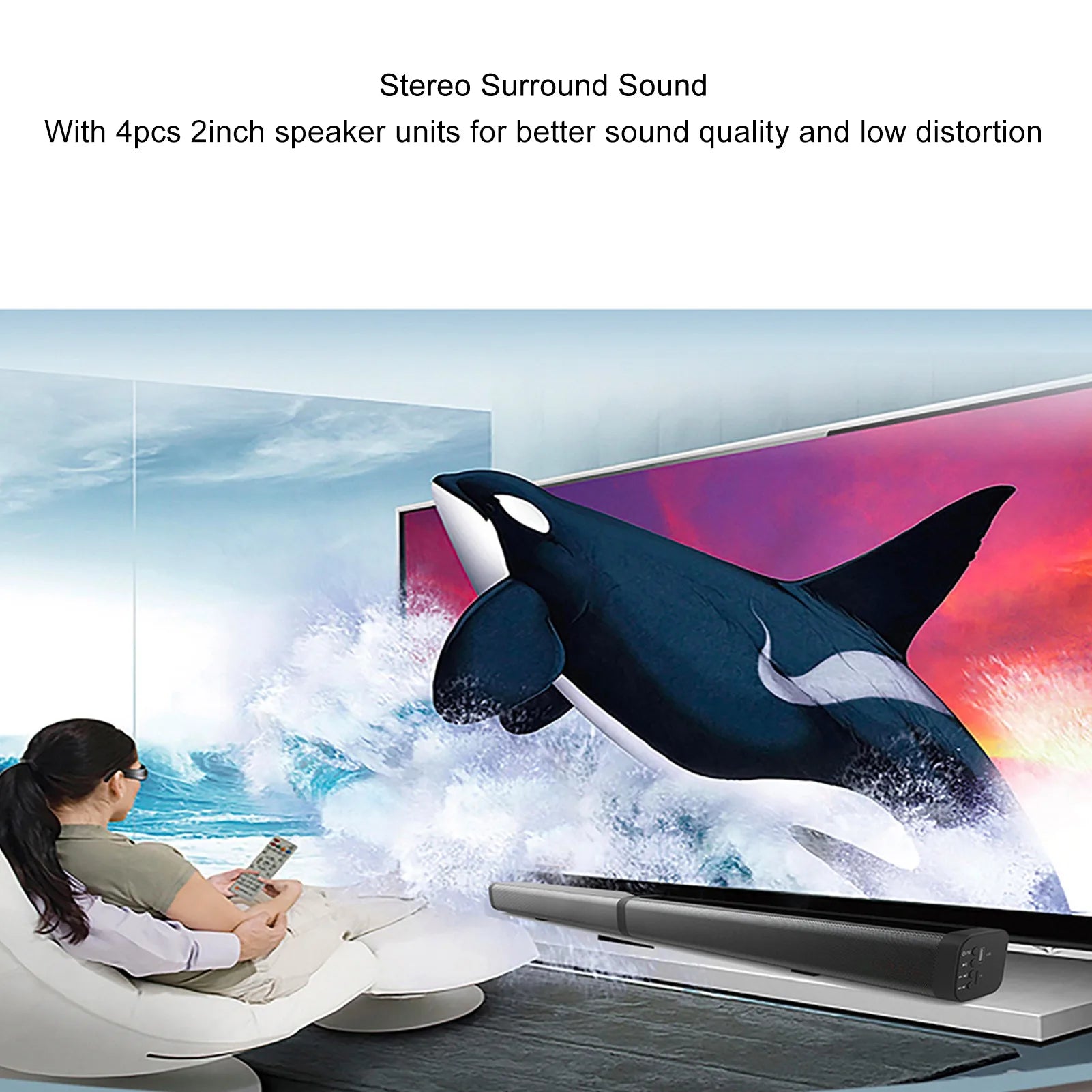 2-in-1 Bluetooth Soundbar with Remote – Wall-Mountable TV Speaker, HD Cable Included