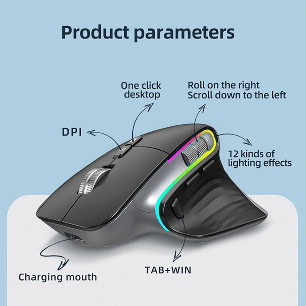 Multi-Device Wireless Mouse – Bluetooth 5.0/3.0 & 2.4G, Ergonomic Design