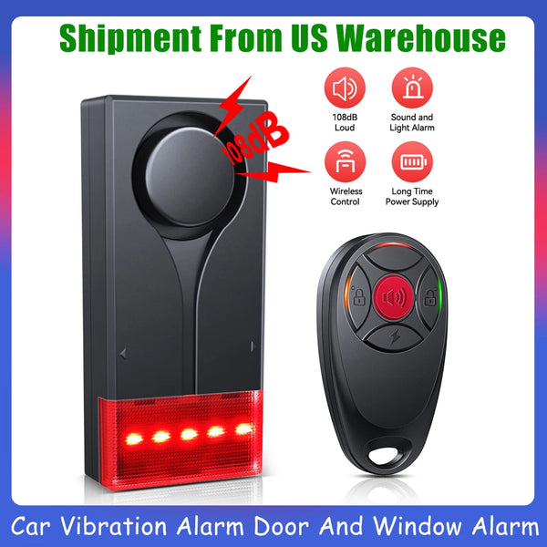 Elecpow Wireless Car Vibration Alarm | 108dB Loud Anti-Theft Alarm with Light for Car Doors, Windows, Bike & Motorcycle Security
