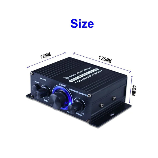 AK170 Mini Digital Audio Amplifier – 200W×2 Stereo Amp with Blue Light for Car, Home & Parties