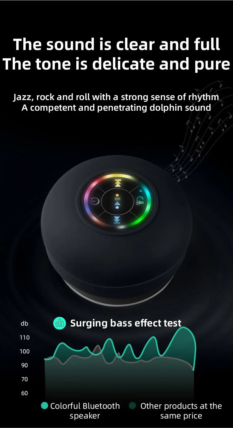 Mini Waterproof Bluetooth Shower Speaker with RGB Light