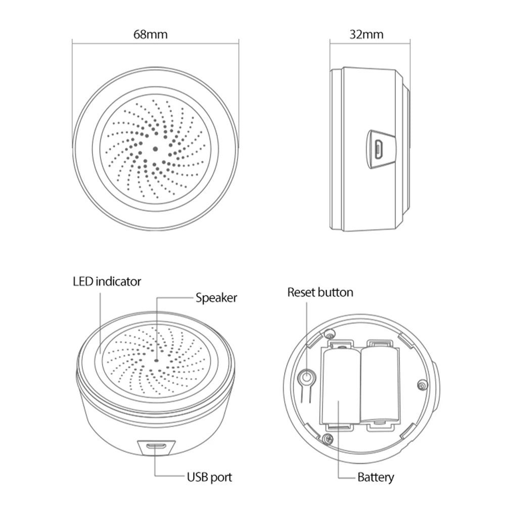Sound & Light Sensor Smart Alarm Siren | 90dB Siren with App Remote Control for Home Security