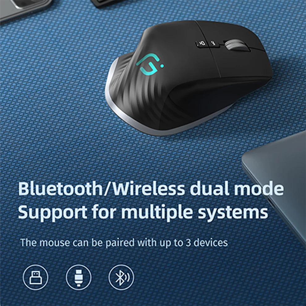 Multi-Device Wireless Mouse – Bluetooth 5.0/3.0 & 2.4G, Ergonomic Design