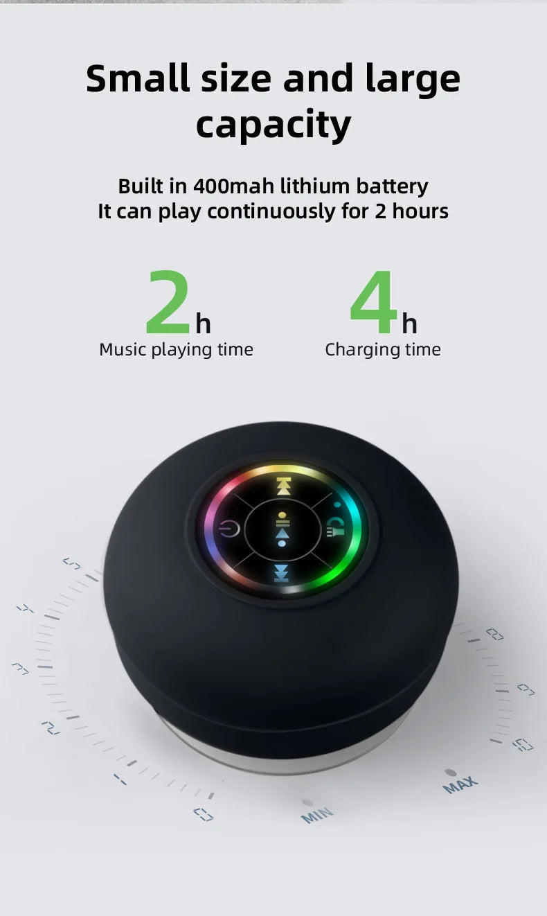 Mini Waterproof Bluetooth Shower Speaker with RGB Light