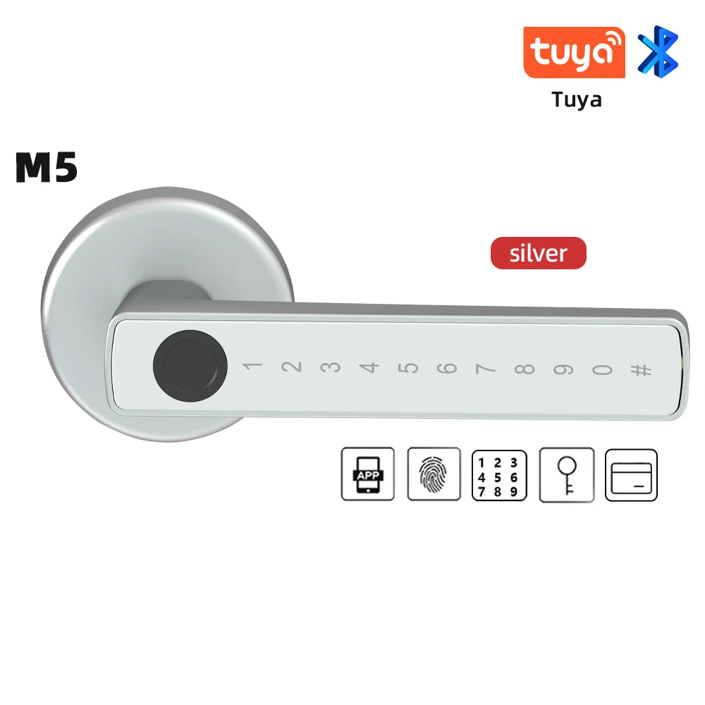 RAYKUBE Tuya BLE Fingerprint Door Lock | Digital Electronic Lock with Password, Key, IC Card, Smartlife & Tuya APP Unlock