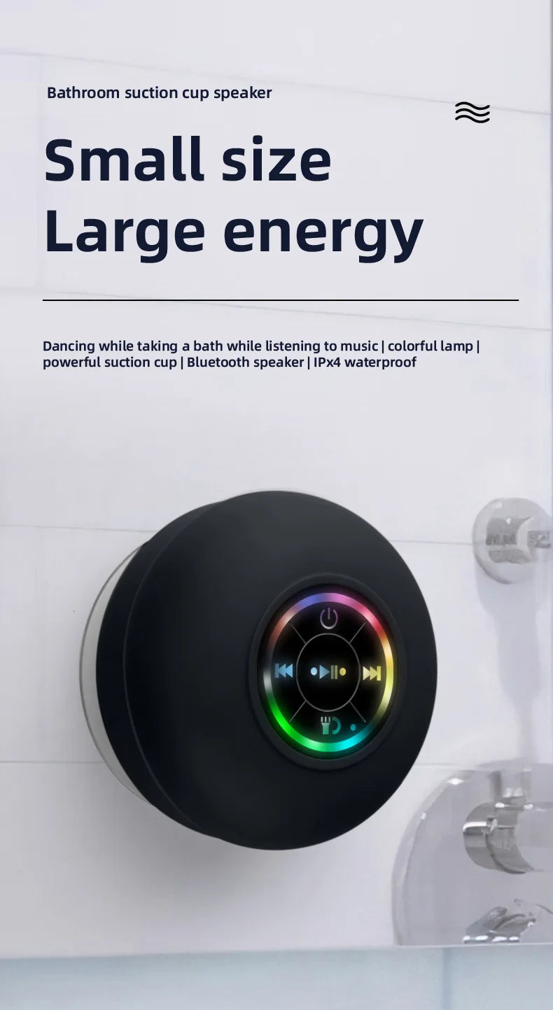 Mini Waterproof Bluetooth Shower Speaker with RGB Light