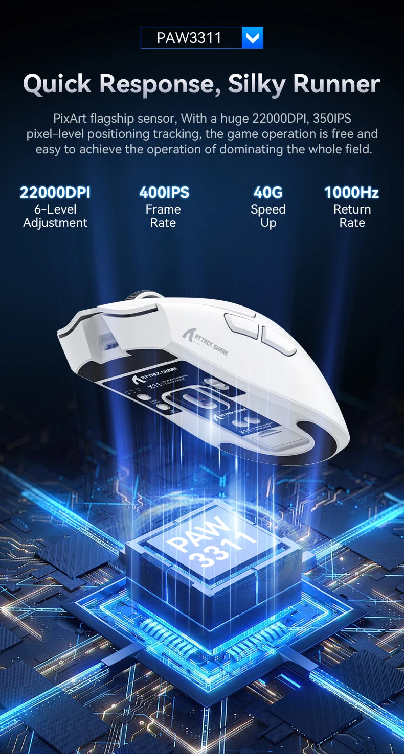 Attack Shark X11 Wireless Gaming Mouse – 22K DPI, Tri-Mode, RGB