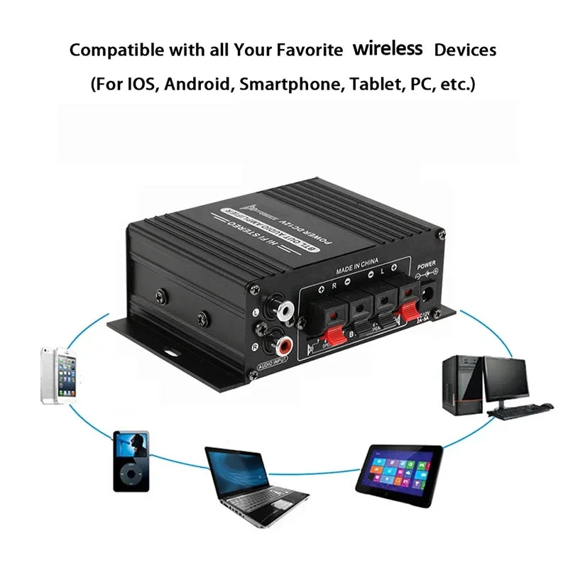 AK170 Mini Digital Audio Amplifier – 200W×2 Stereo Amp with Blue Light for Car, Home & Parties
