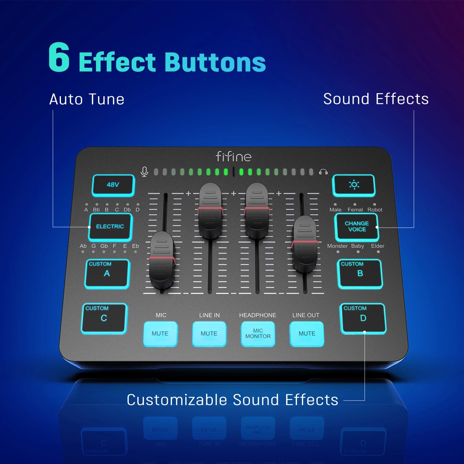 FIFINE AmpliGame SC3 Gaming Audio Mixer – 4-Channel RGB Interface with XLR
