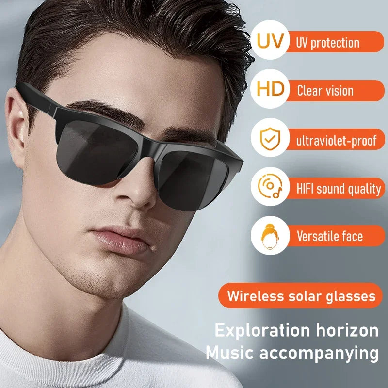 Smart Bluetooth 5.3 Sunglasses – UV Protection & Built-in Headphones for Sports & Calls