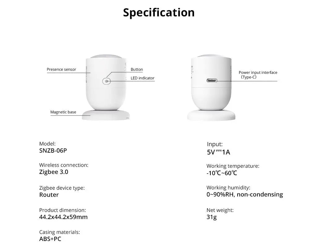 SONOFF SNZB-06P Zigbee Presence Sensor Radar