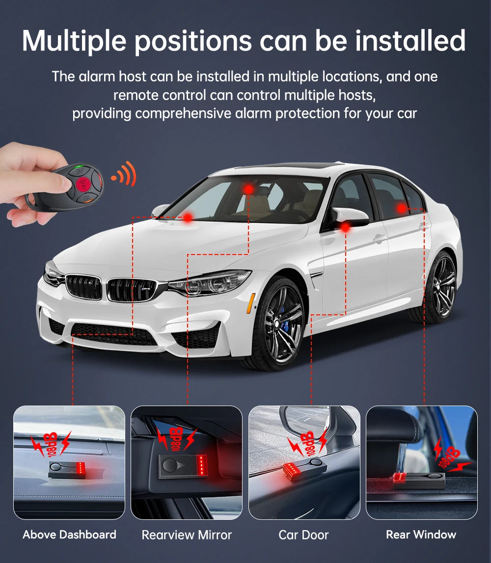 Elecpow Wireless Car Vibration Alarm | 108dB Loud Anti-Theft Alarm with Light for Car Doors, Windows, Bike & Motorcycle Security