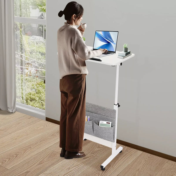 Rolling Laptop Desk with Adjustable Height | Office Computer Table with Storage & Wheels