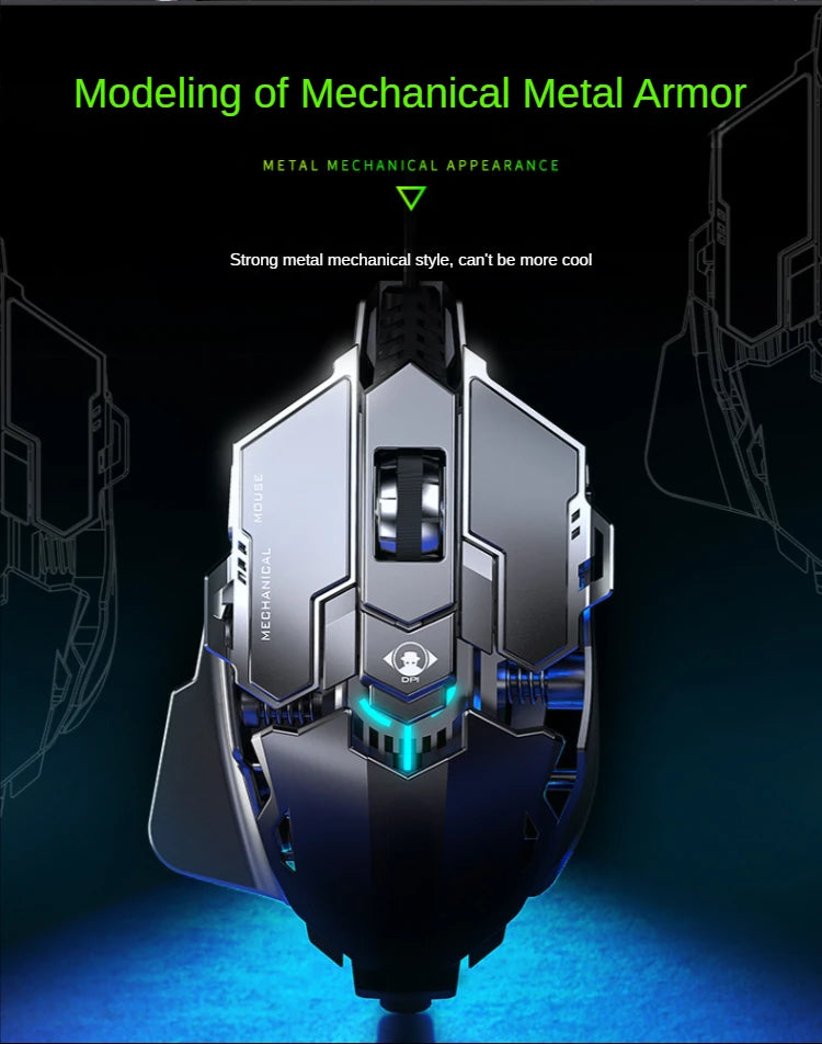 Wired Mechanical Gaming Mouse – 9-Key, 12800 DPI RGB