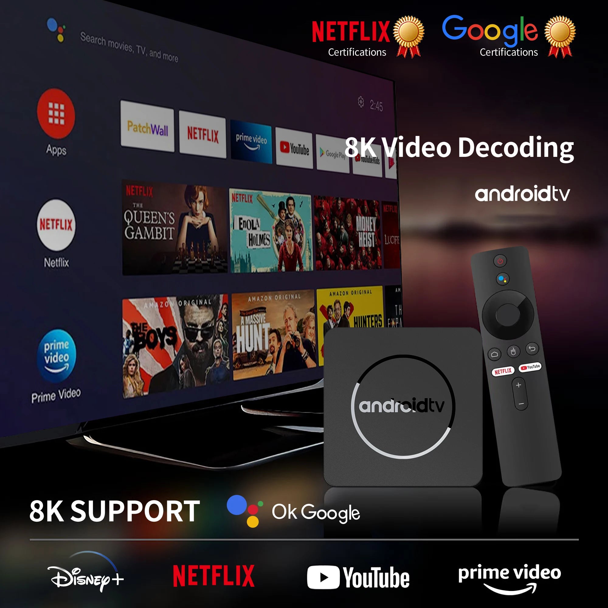Android 13 4K HDR10+ Smart TV Box | 2GB RAM 16GB Storage | Dual WiFi, BT 5.0, Allwinner H313