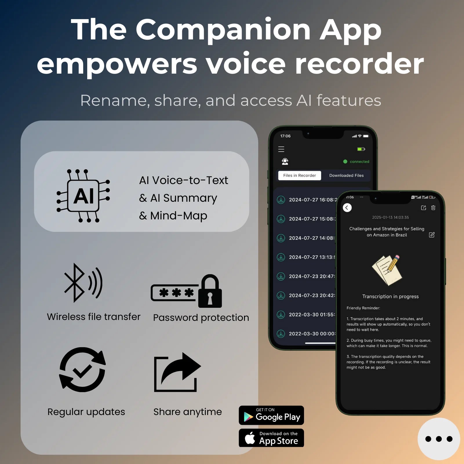 AI Voice & Call Recorder – 64GB, Speech-to-Text & Multi-Language Support